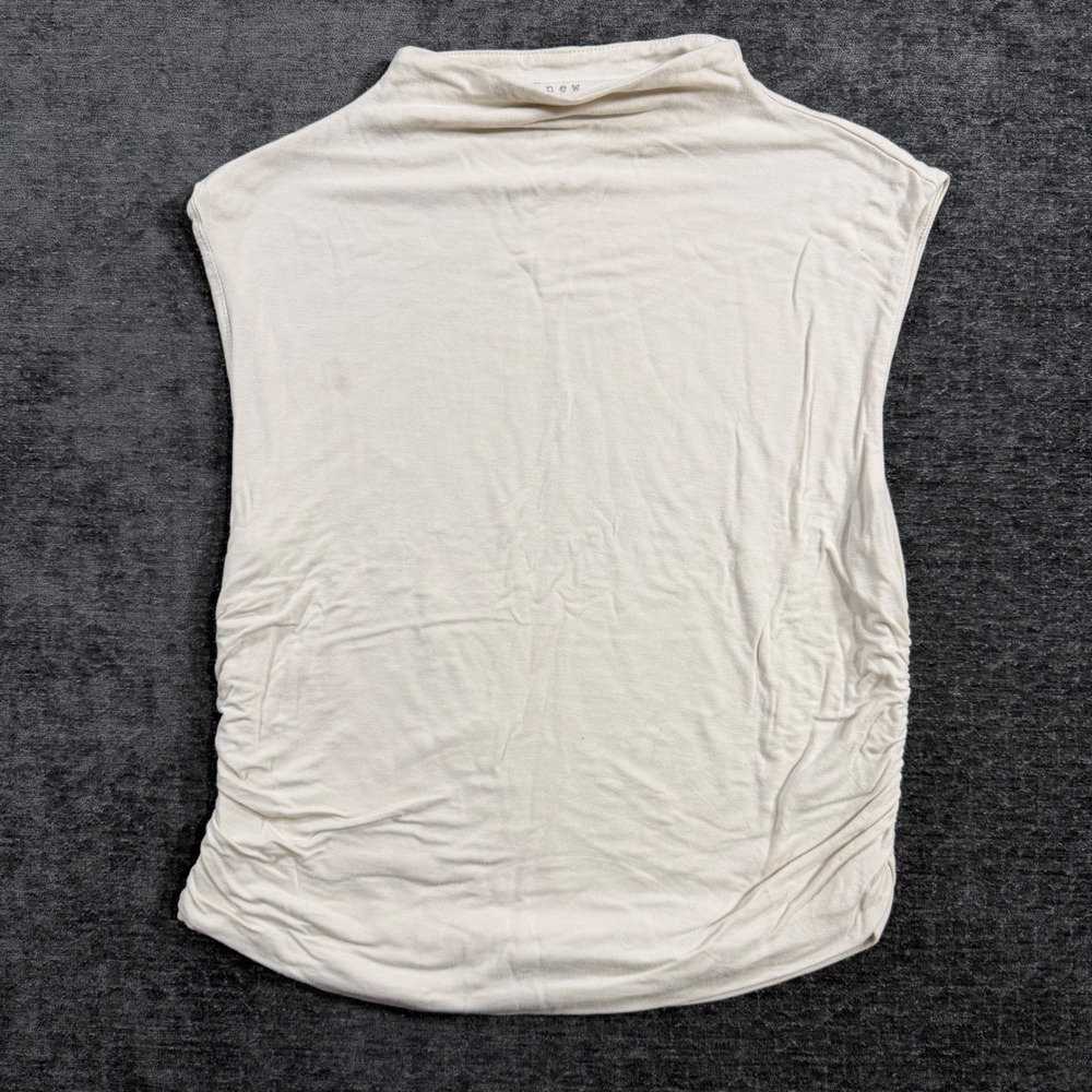 A New Day Womens Ruched Side Mock Neck Sleeveless Top Cream Size Small Stretch